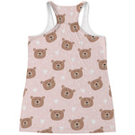 Cute Brown Bear Pattern Print Women's Racerback Tank Top