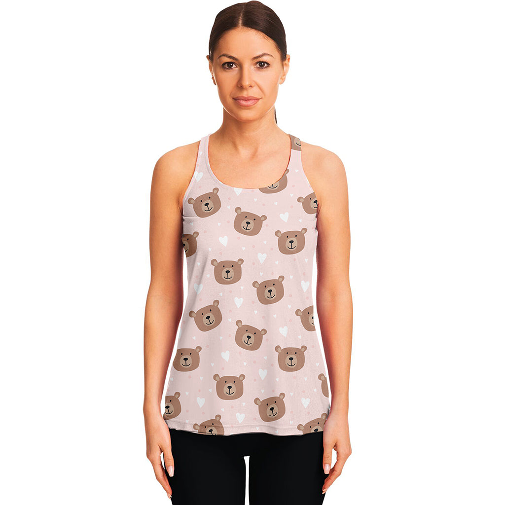 Cute Brown Bear Pattern Print Women's Racerback Tank Top