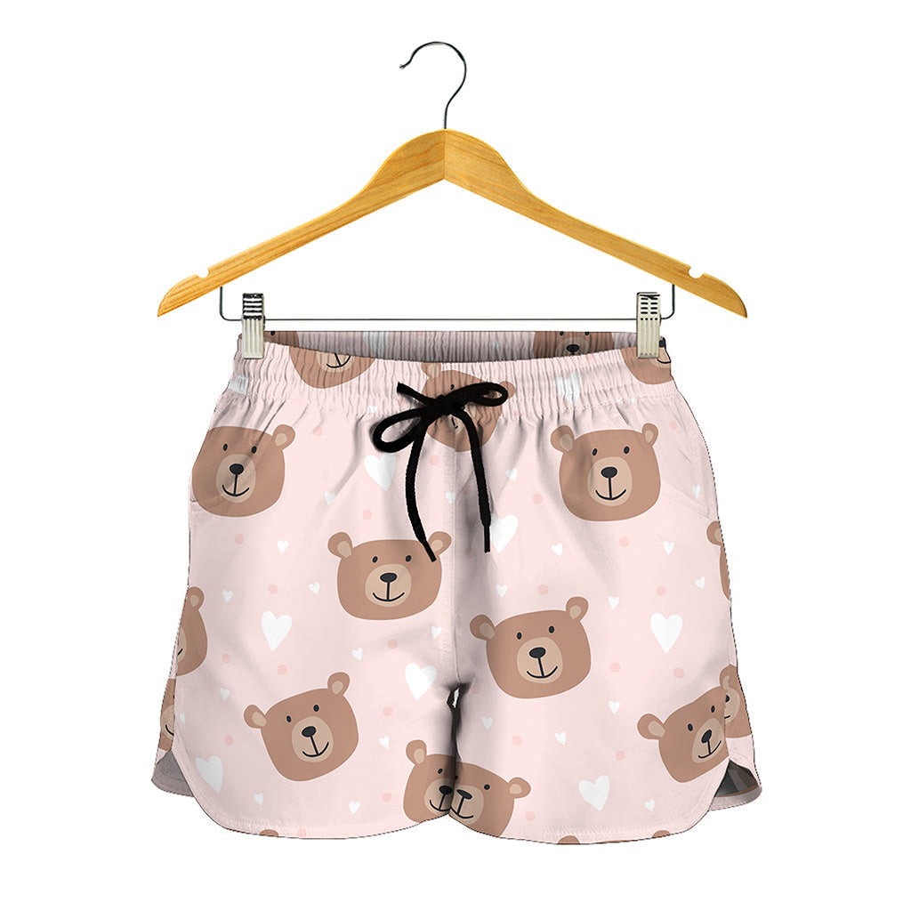 Cute Brown Bear Pattern Print Women's Shorts