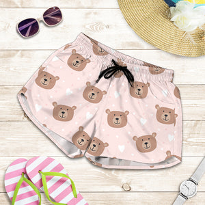 Cute Brown Bear Pattern Print Women's Shorts