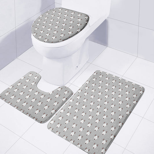Cute Bull Terrier Faces Pattern Print 3 Piece Bath Mat Set