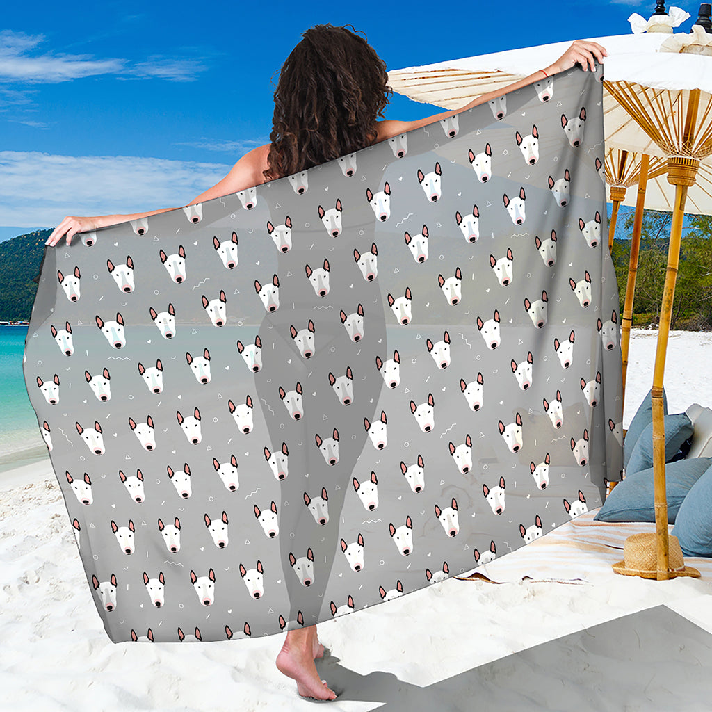 Cute Bull Terrier Faces Pattern Print Beach Sarong Wrap