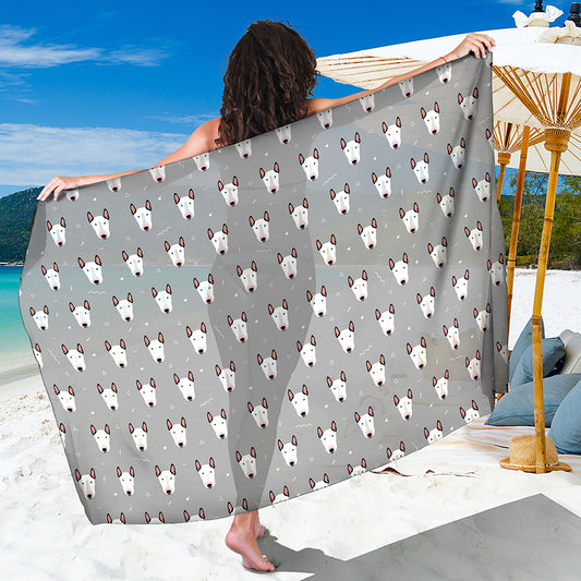 Cute Bull Terrier Faces Pattern Print Beach Sarong Wrap