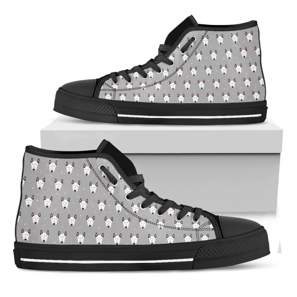 Cute Bull Terrier Faces Pattern Print Black High Top Shoes