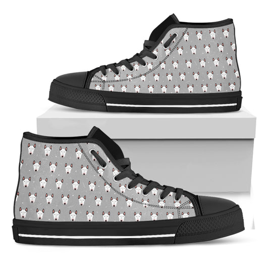 Cute Bull Terrier Faces Pattern Print Black High Top Shoes