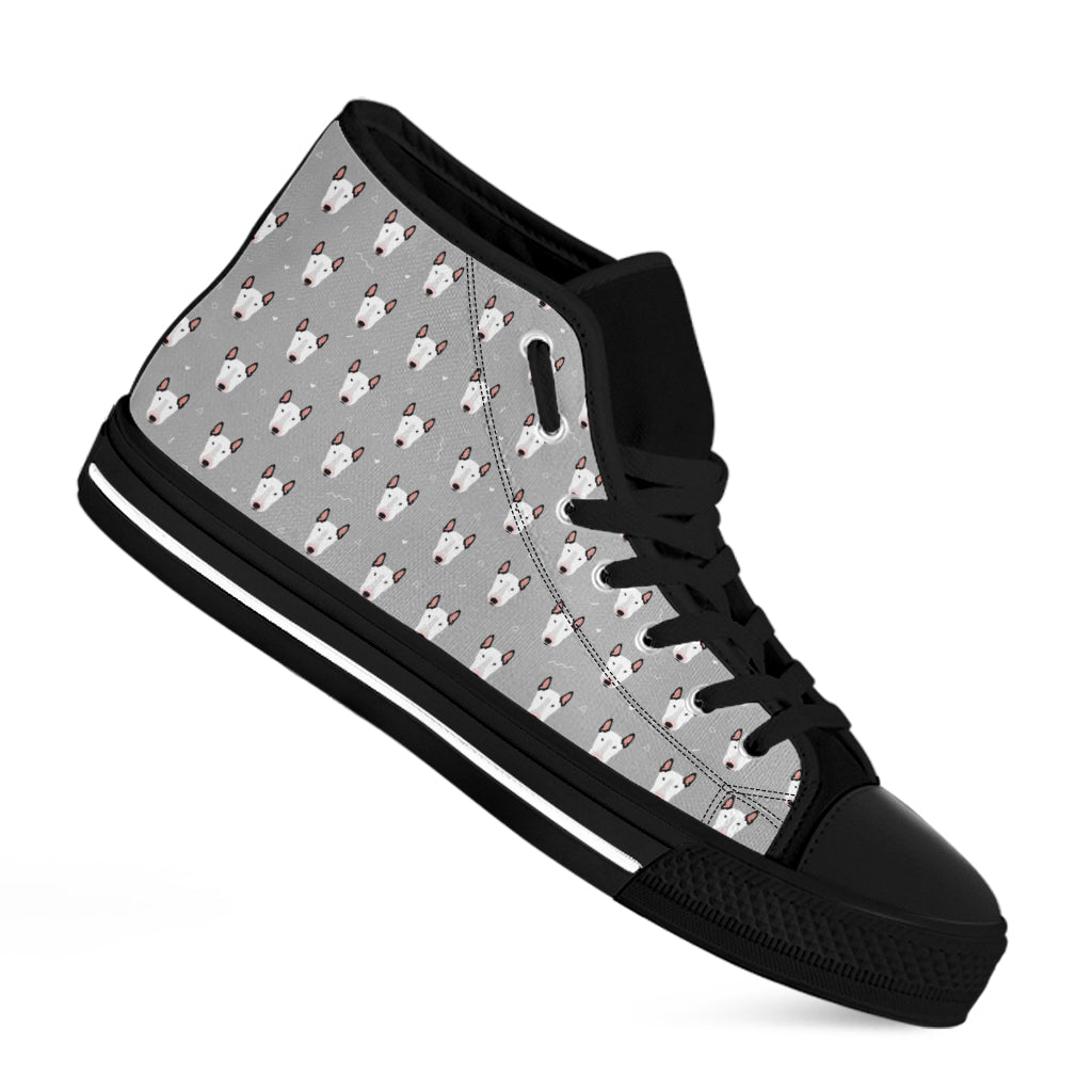 Cute Bull Terrier Faces Pattern Print Black High Top Shoes