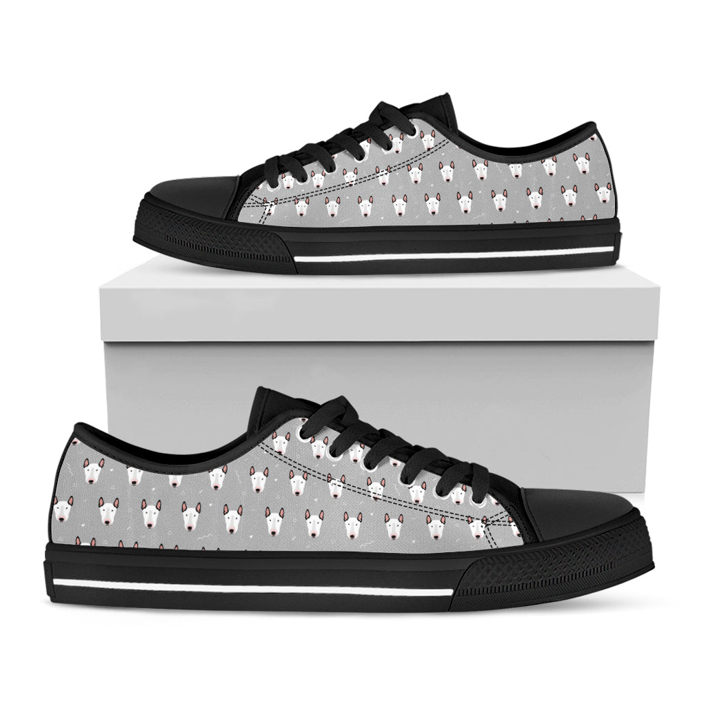 Cute Bull Terrier Faces Pattern Print Black Low Top Shoes