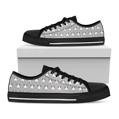 Cute Bull Terrier Faces Pattern Print Black Low Top Shoes