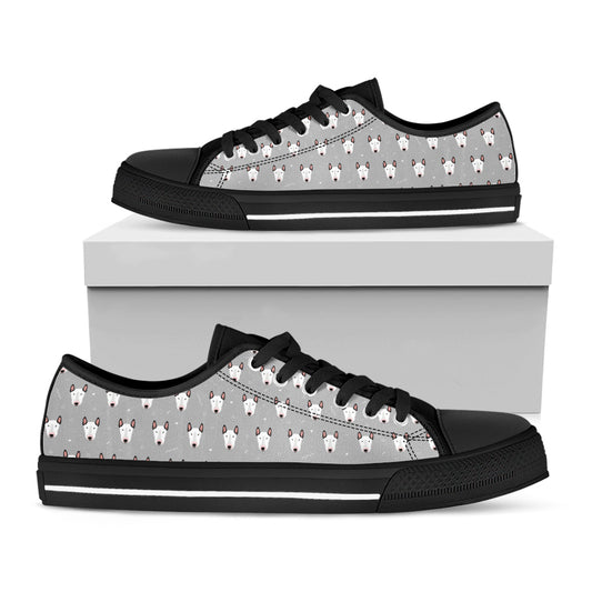 Cute Bull Terrier Faces Pattern Print Black Low Top Shoes
