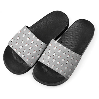 Cute Bull Terrier Faces Pattern Print Black Slide Sandals