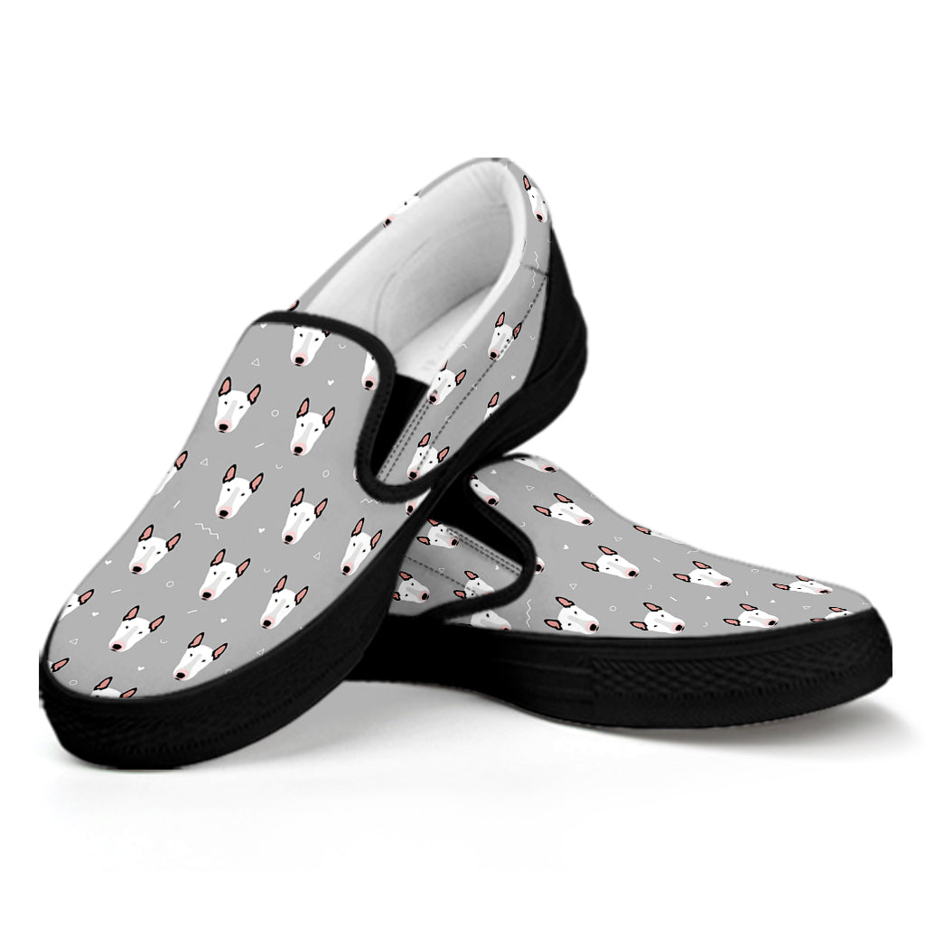 Cute Bull Terrier Faces Pattern Print Black Slip On Shoes