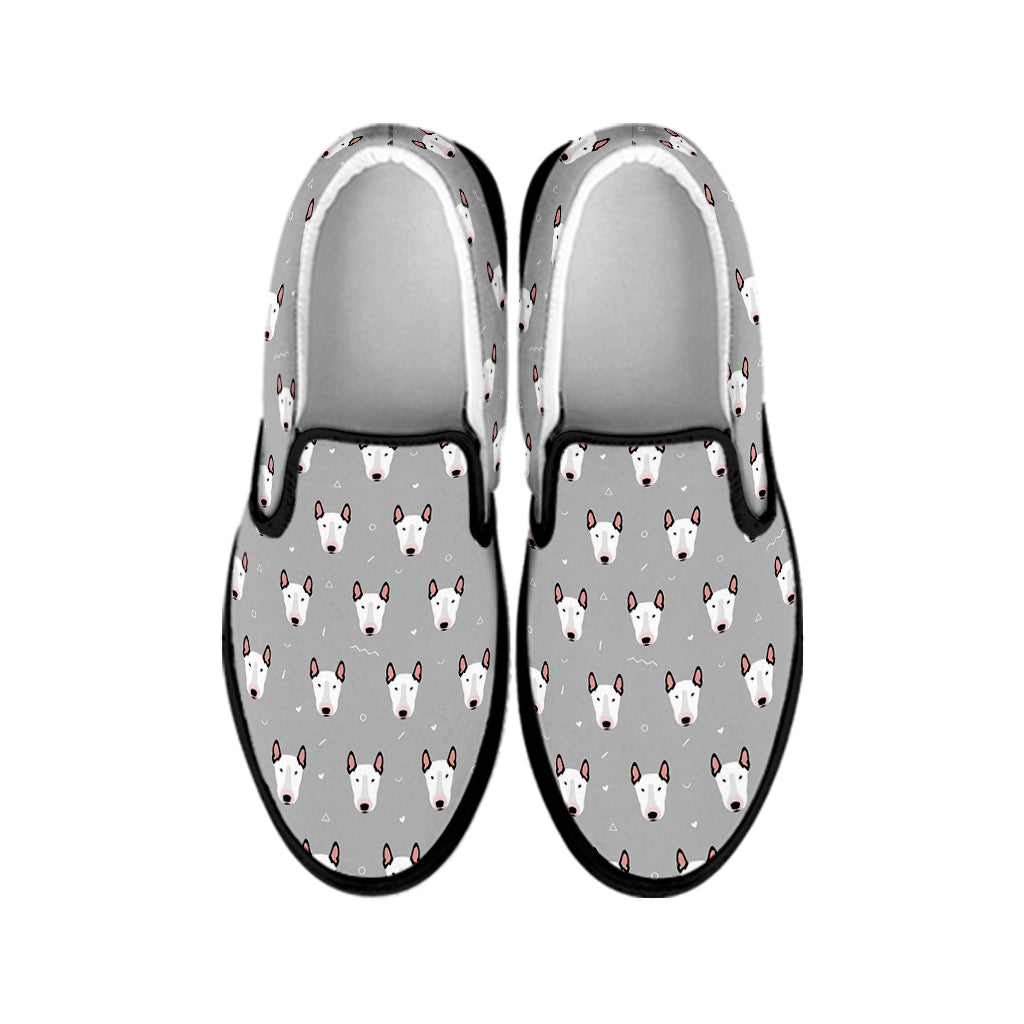 Cute Bull Terrier Faces Pattern Print Black Slip On Shoes