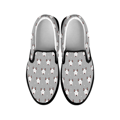 Cute Bull Terrier Faces Pattern Print Black Slip On Shoes
