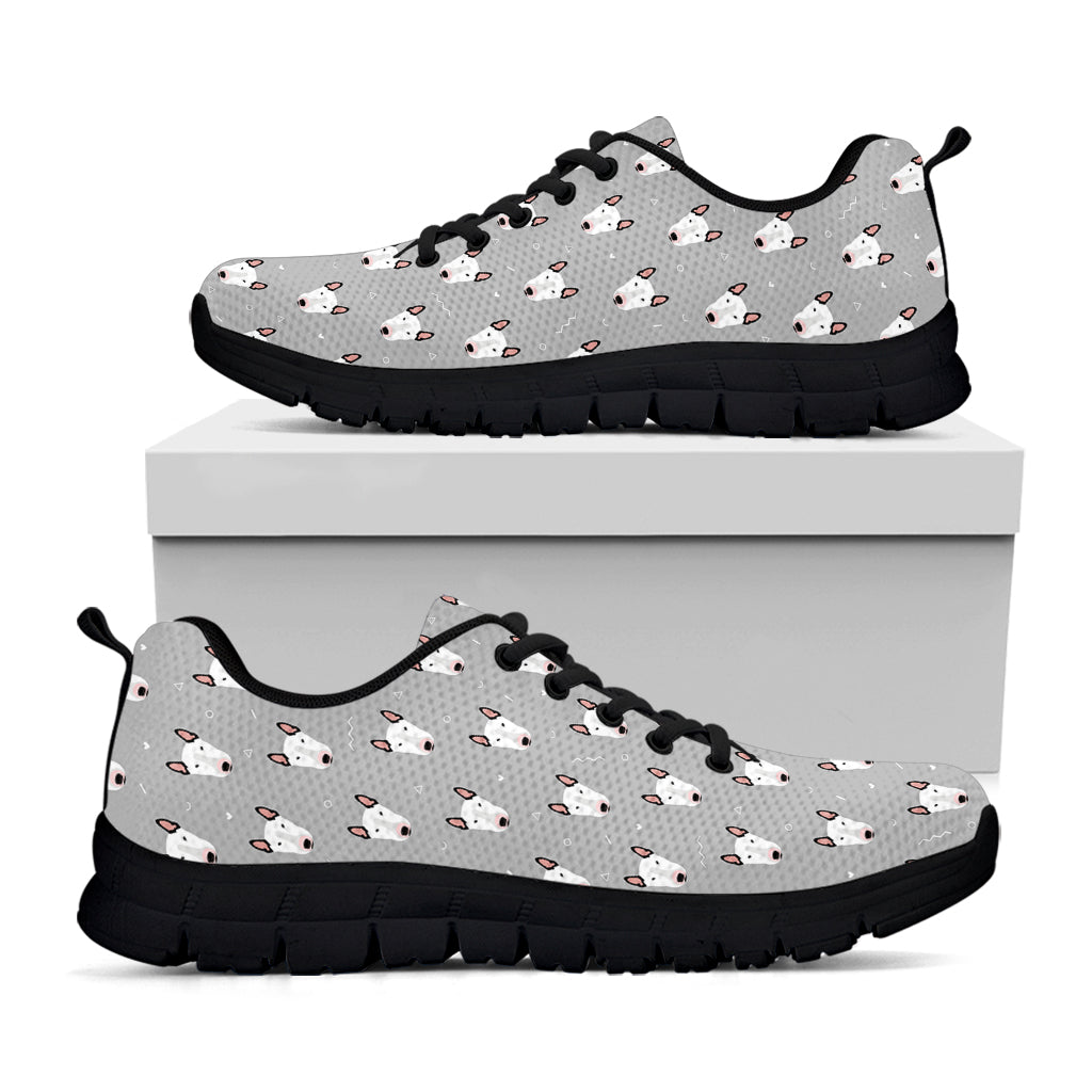 Cute Bull Terrier Faces Pattern Print Black Sneakers