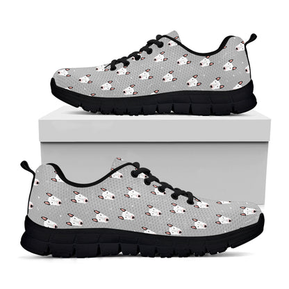 Cute Bull Terrier Faces Pattern Print Black Sneakers