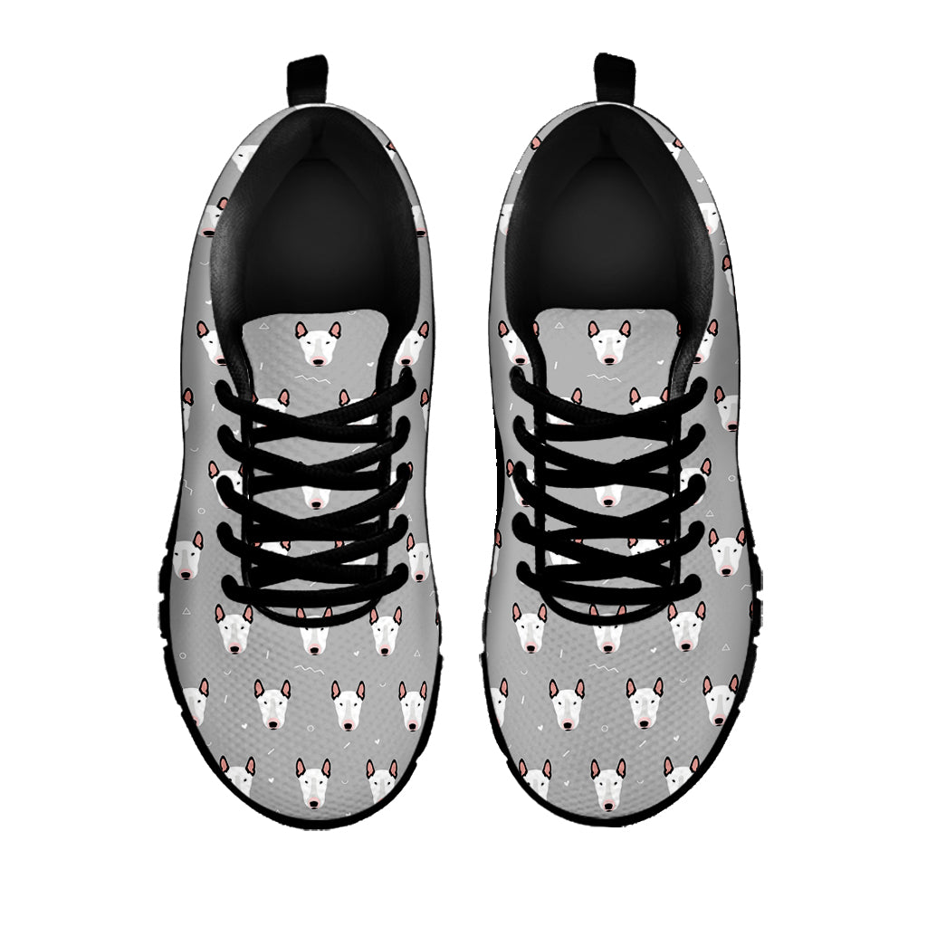 Cute Bull Terrier Faces Pattern Print Black Sneakers