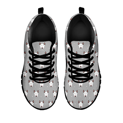 Cute Bull Terrier Faces Pattern Print Black Sneakers