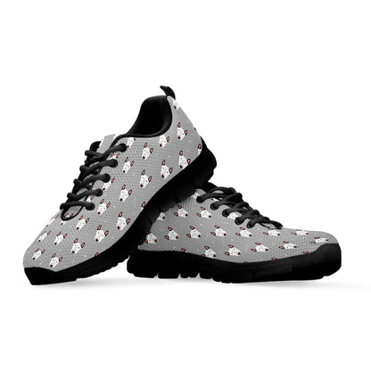 Cute Bull Terrier Faces Pattern Print Black Sneakers