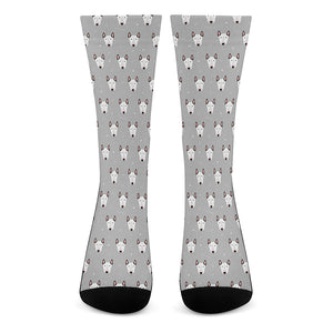 Cute Bull Terrier Faces Pattern Print Crew Socks