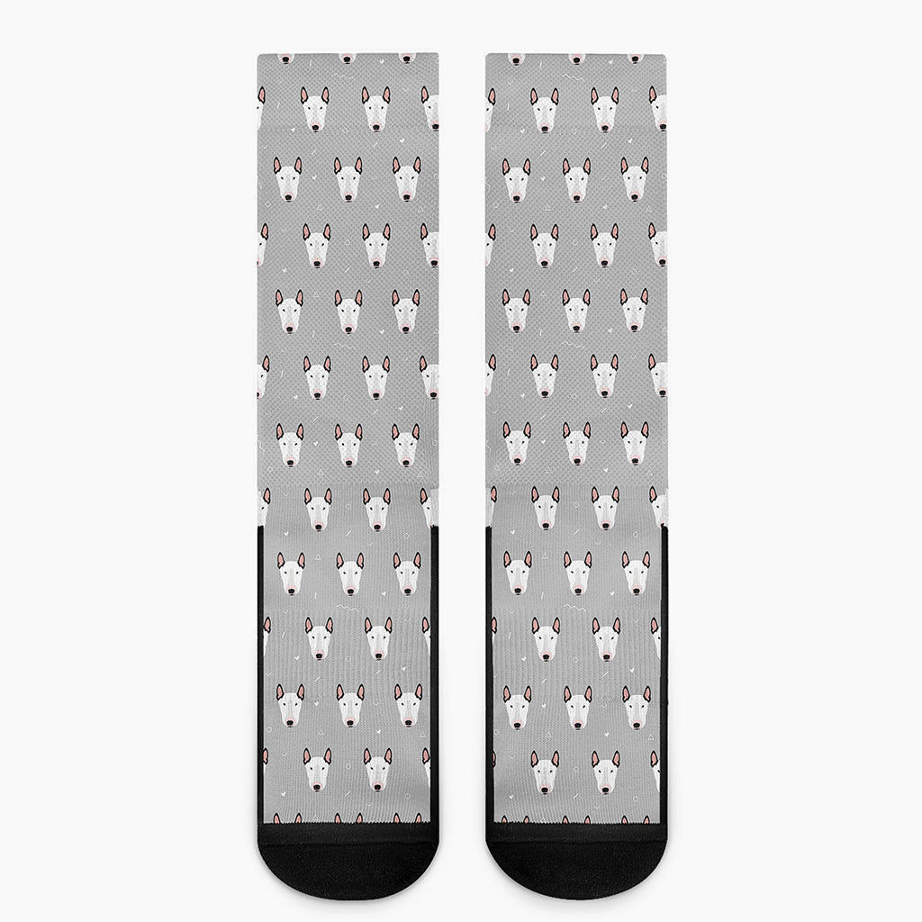 Cute Bull Terrier Faces Pattern Print Crew Socks