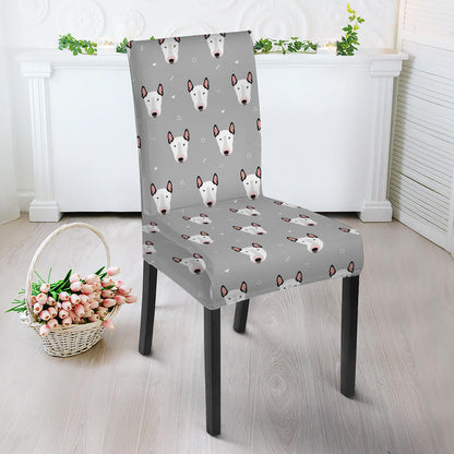 Cute Bull Terrier Faces Pattern Print Dining Chair Slipcover