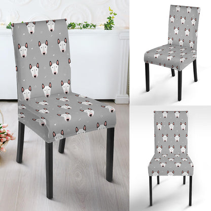 Cute Bull Terrier Faces Pattern Print Dining Chair Slipcover