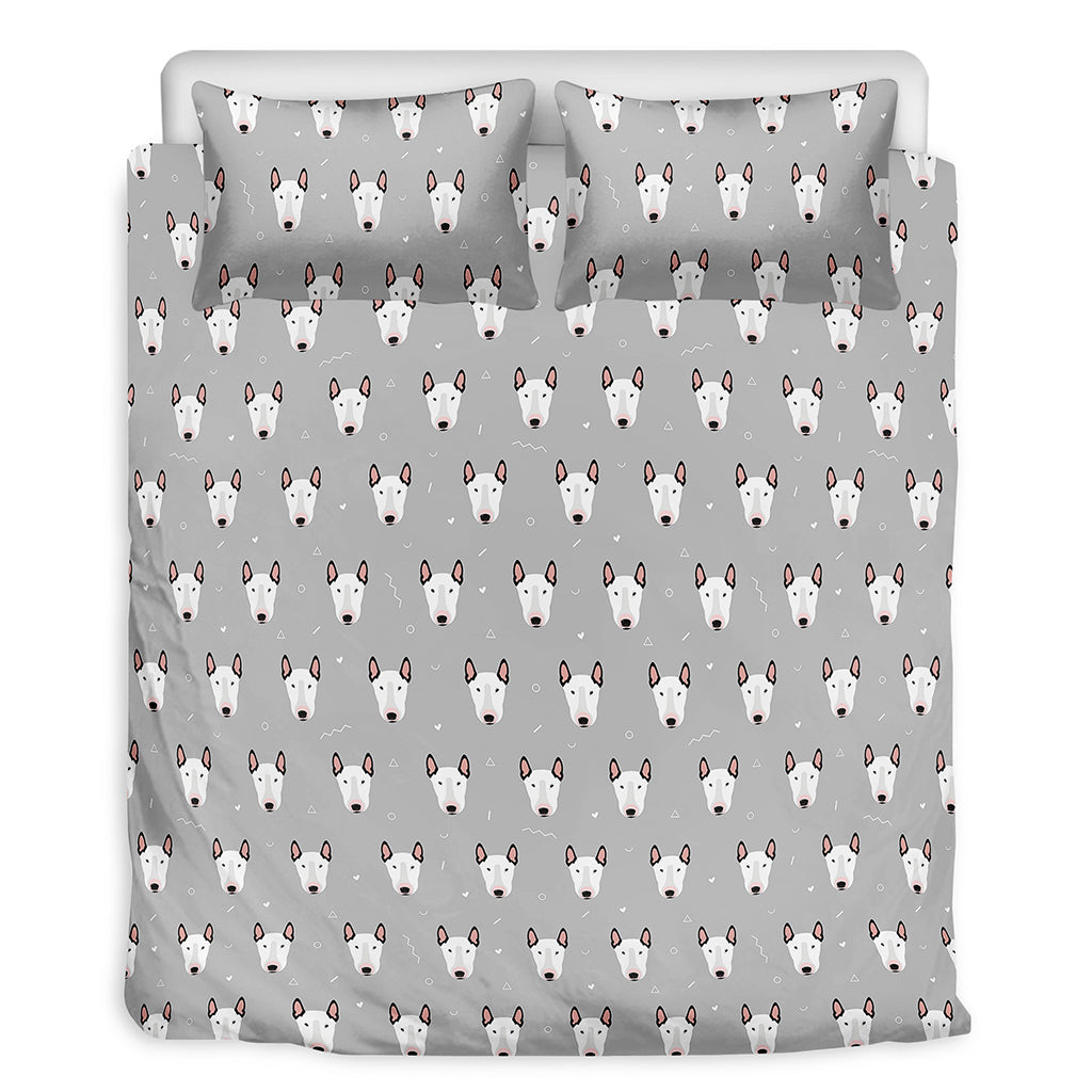 Cute Bull Terrier Faces Pattern Print Duvet Cover Bedding Set