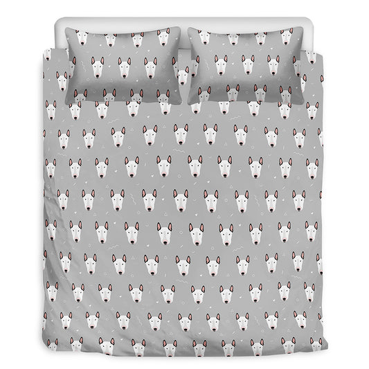 Cute Bull Terrier Faces Pattern Print Duvet Cover Bedding Set