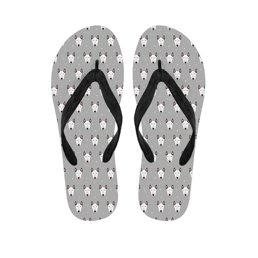 Cute Bull Terrier Faces Pattern Print Flip Flops
