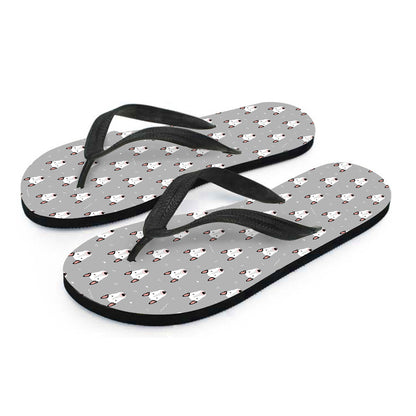 Cute Bull Terrier Faces Pattern Print Flip Flops