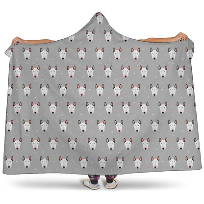 Cute Bull Terrier Faces Pattern Print Hooded Blanket