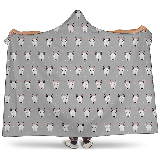Cute Bull Terrier Faces Pattern Print Hooded Blanket