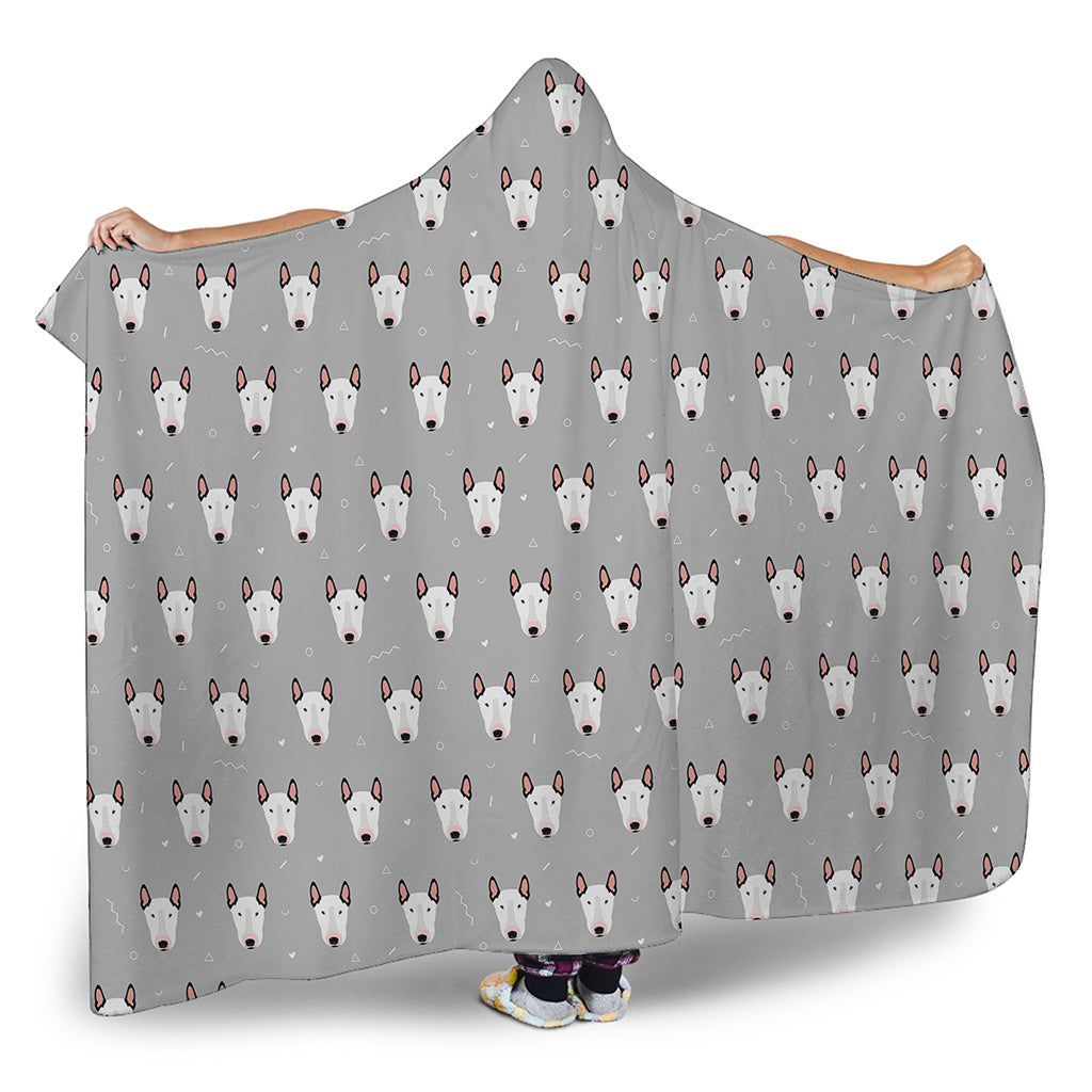 Cute Bull Terrier Faces Pattern Print Hooded Blanket