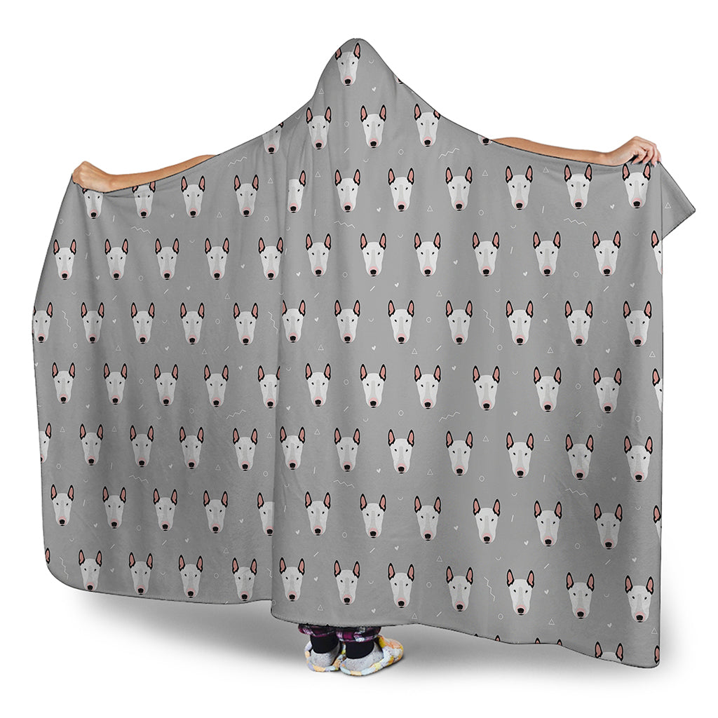 Cute Bull Terrier Faces Pattern Print Hooded Blanket