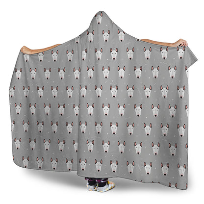 Cute Bull Terrier Faces Pattern Print Hooded Blanket