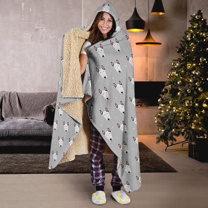 Cute Bull Terrier Faces Pattern Print Hooded Blanket
