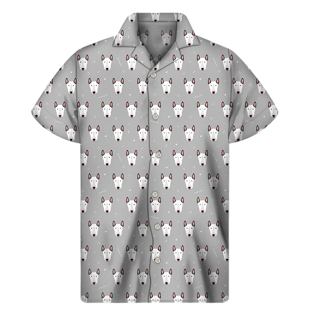 Cute Bull Terrier Faces Pattern Print Men's Short Sleeve Shirt