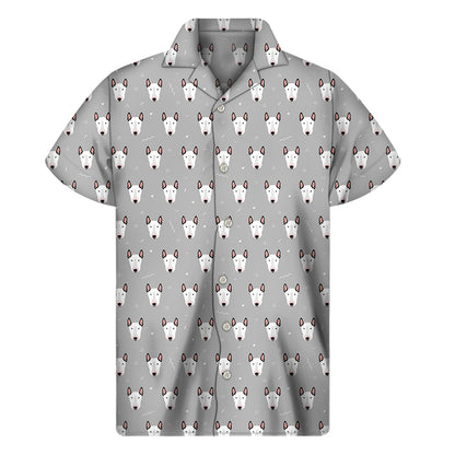 Cute Bull Terrier Faces Pattern Print Men's Short Sleeve Shirt