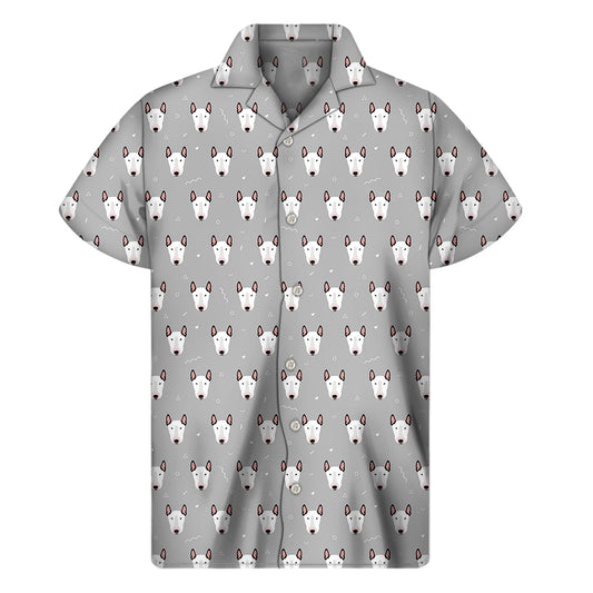 Cute Bull Terrier Faces Pattern Print Men's Short Sleeve Shirt