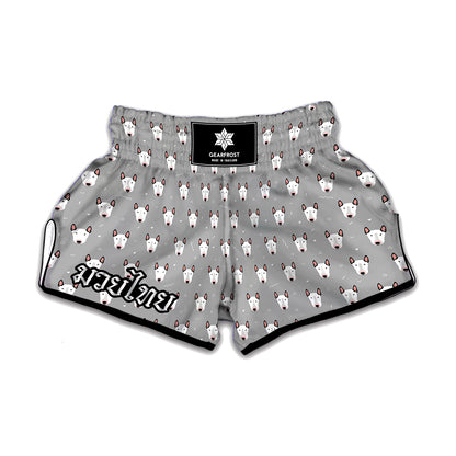 Cute Bull Terrier Faces Pattern Print Muay Thai Boxing Shorts