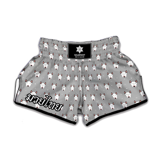 Cute Bull Terrier Faces Pattern Print Muay Thai Boxing Shorts