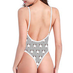 Cute Bull Terrier Faces Pattern Print One Piece High Cut Swimsuit