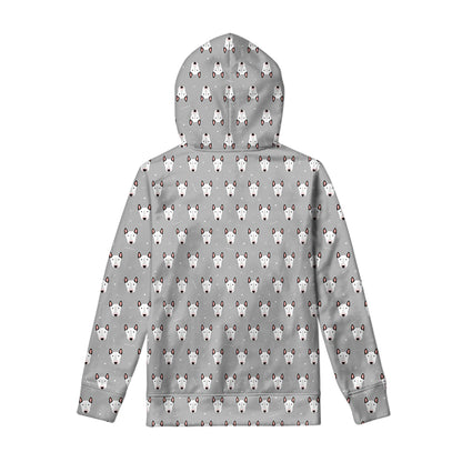 Cute Bull Terrier Faces Pattern Print Pullover Hoodie