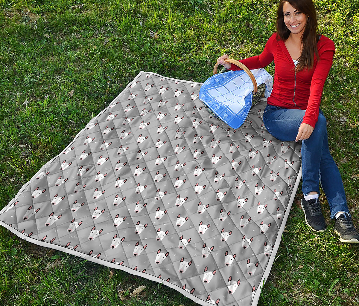 Cute Bull Terrier Faces Pattern Print Quilt