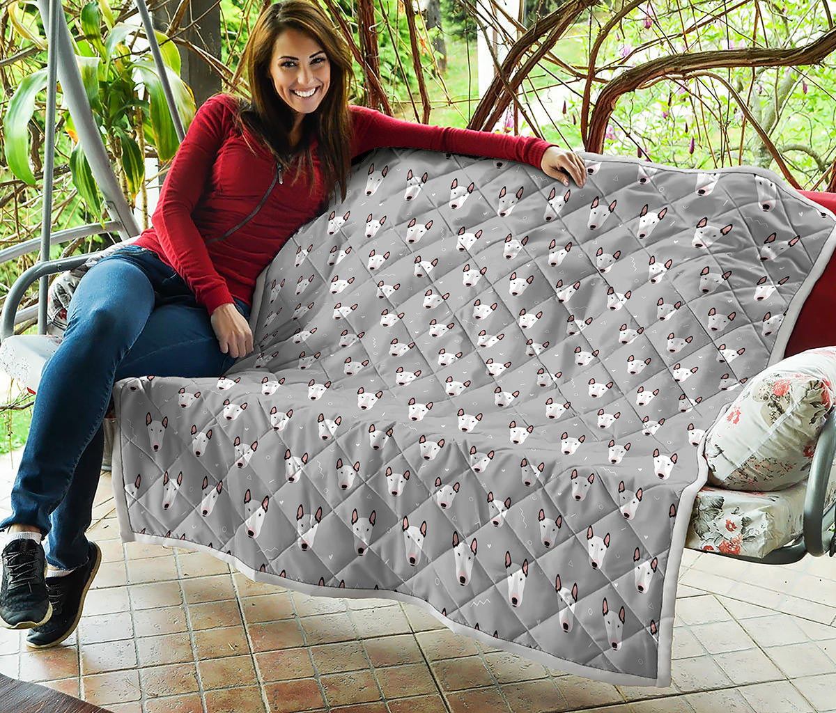Cute Bull Terrier Faces Pattern Print Quilt