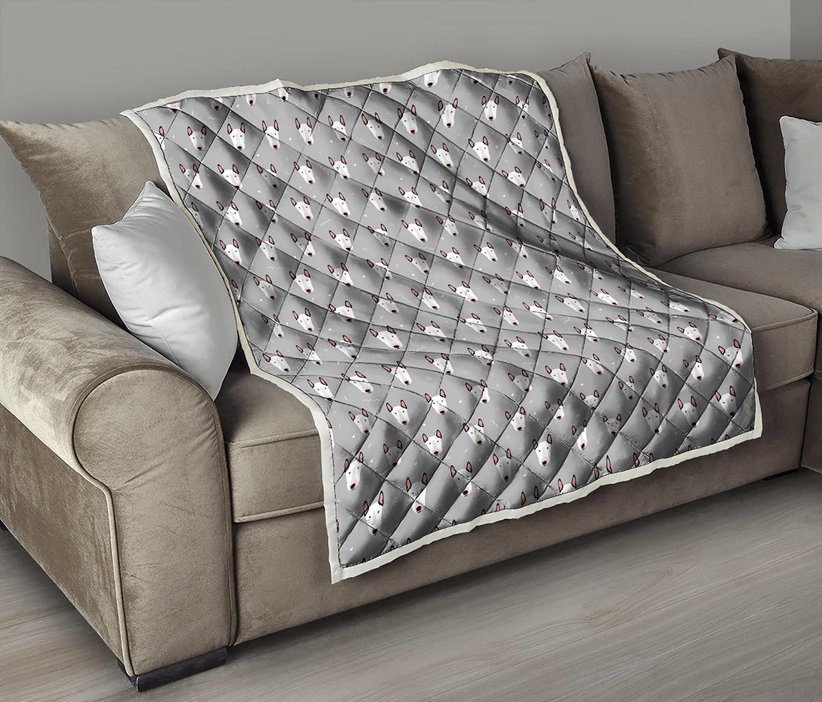 Cute Bull Terrier Faces Pattern Print Quilt