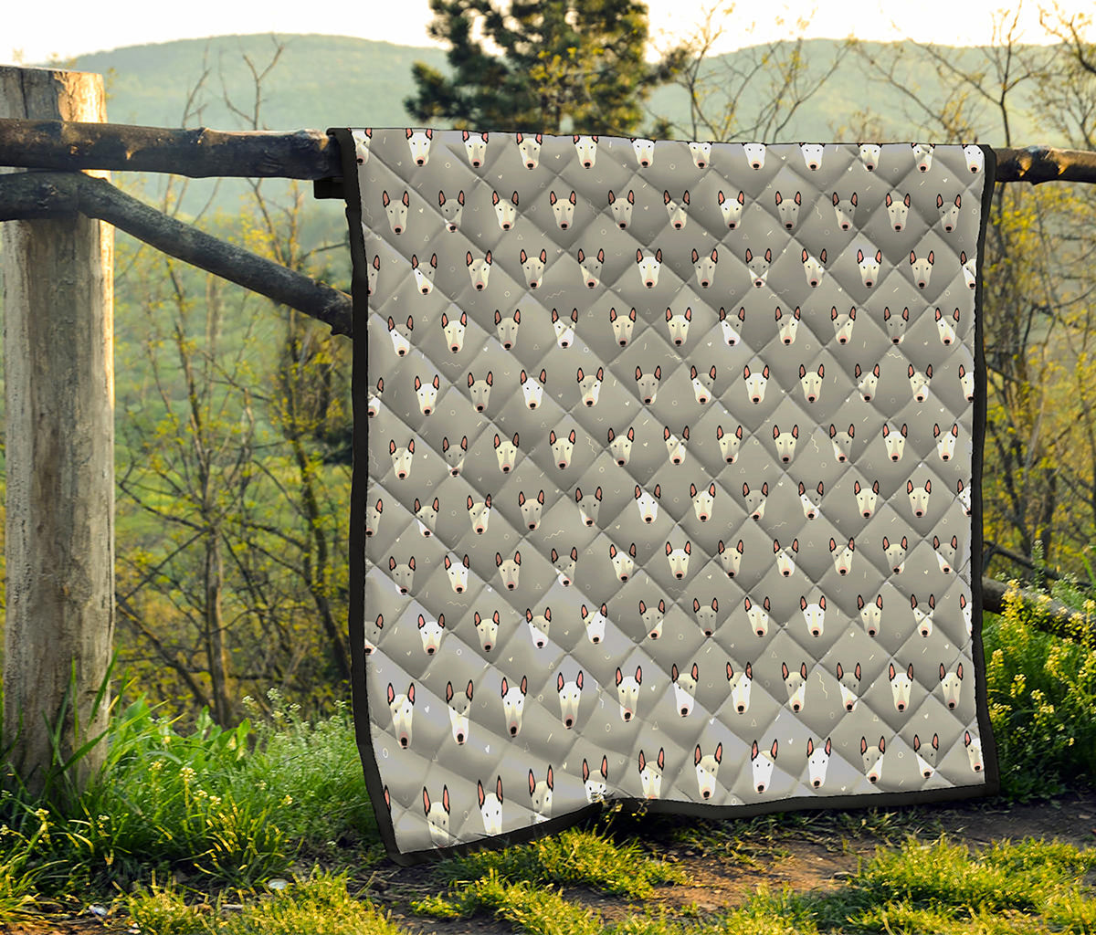 Cute Bull Terrier Faces Pattern Print Quilt