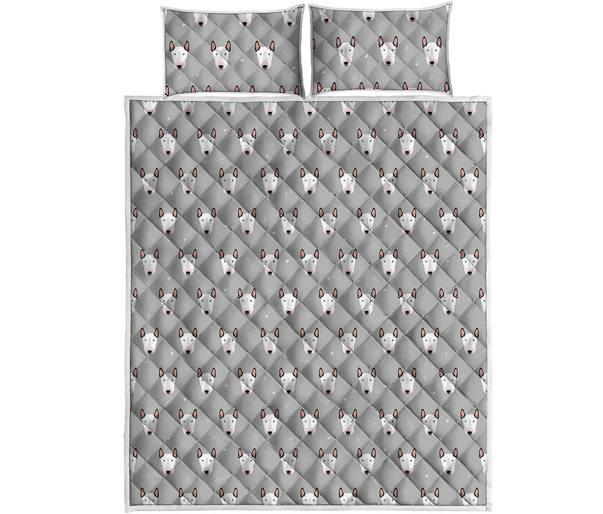 Cute Bull Terrier Faces Pattern Print Quilt Bed Set