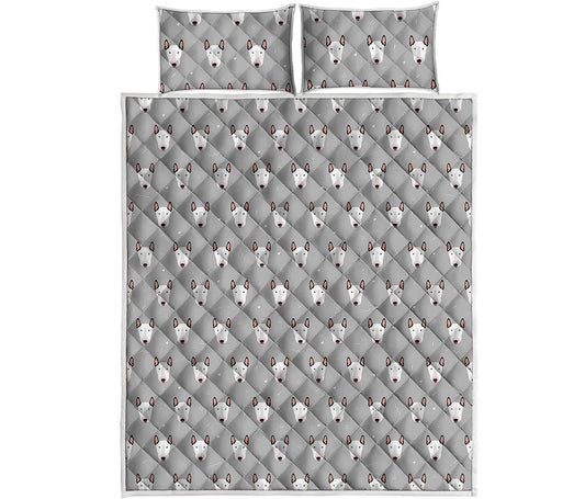 Cute Bull Terrier Faces Pattern Print Quilt Bed Set
