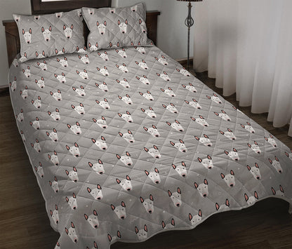 Cute Bull Terrier Faces Pattern Print Quilt Bed Set